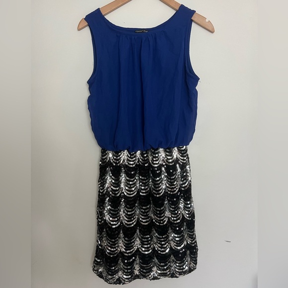 Y2K Crystal Doll Royal Blue and Black Sequin Mini Dress - Picture 1 of 5